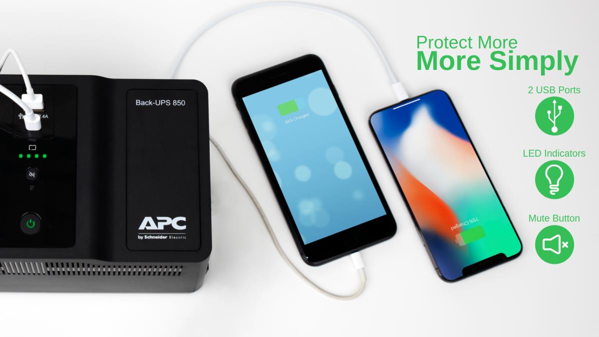 APC Back-UPS 850VA 520Watts 230V, USB Type-C and A Charging Ports - British BS1363A