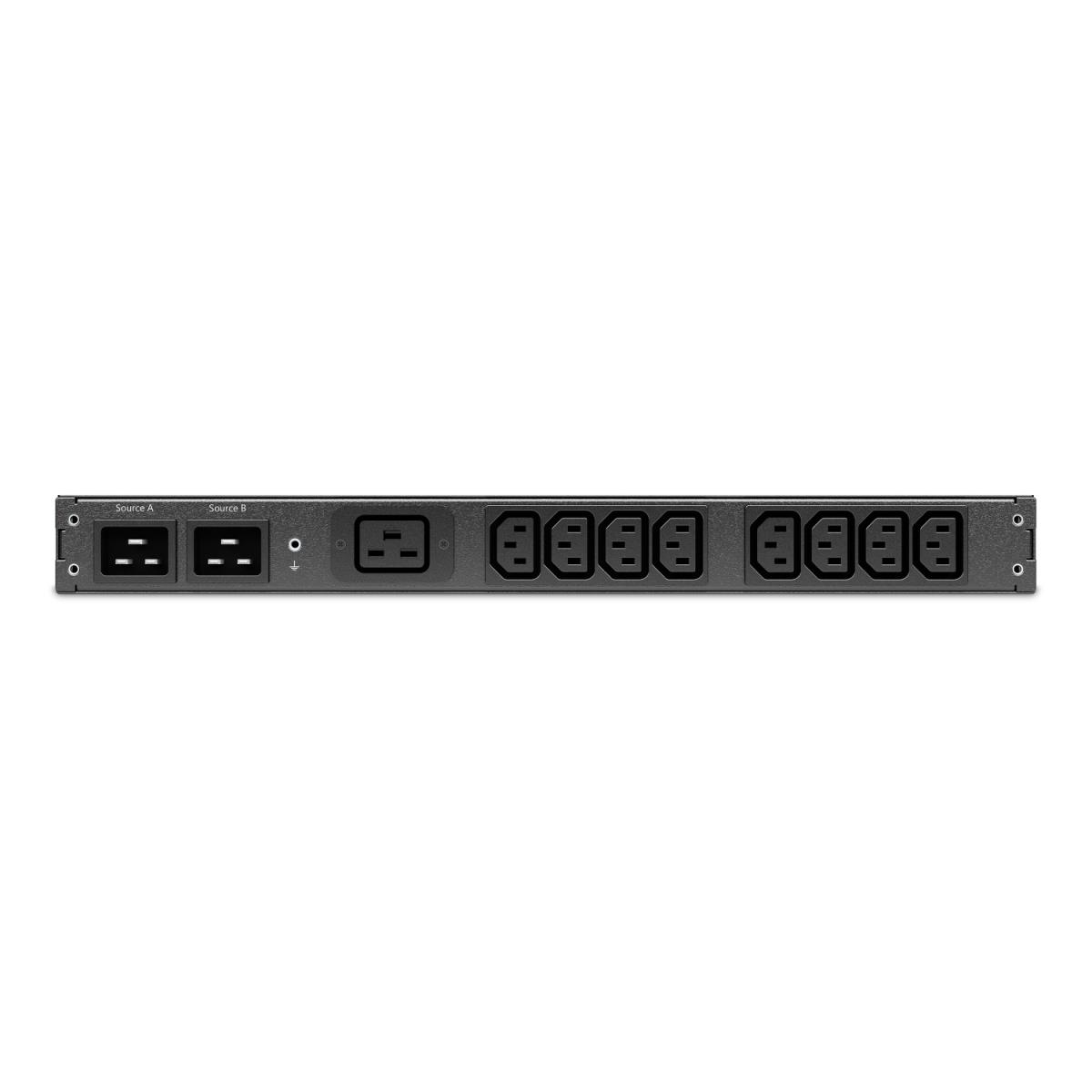 APC Rack ATS, 1U, 16A, 230V, 2 C20 IN, 8 C13, 1 C19 OUT, 50/60Hz