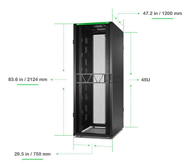 APC NetShelter SX Server Rack Gen 2, 45U, 2124H x 750W x 1200D mm, with Sides - Black