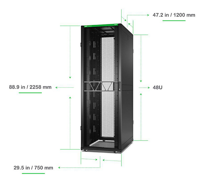 APC NetShelter SX Server Rack Gen 2, 48U, 2258H x 750W x 1200D mm, with Sides - Black
