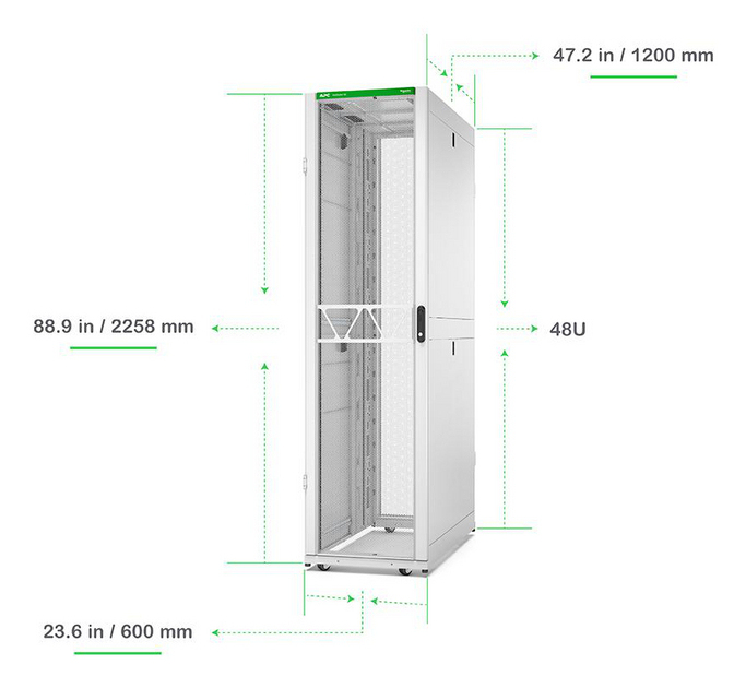 APC NetShelter SX Server Rack Gen 2, 48U, 2258H x 600W x 1200D mm, with Sides - White
