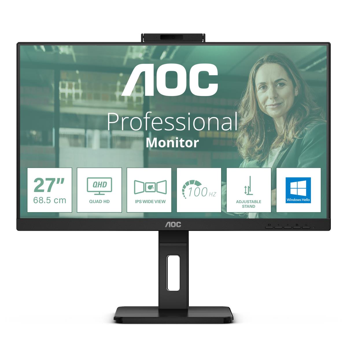 AOC Desktop USB-C Monitor - Q27P3CW - 27in -2560x1440 (QHD) - IPS 75hz Speaker USB Hub