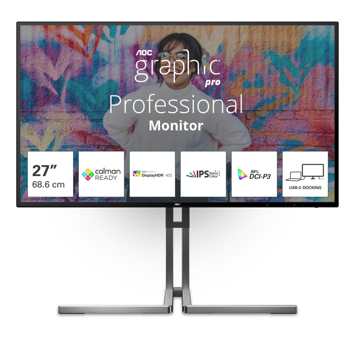 AOC Desktop USB-C Monitor - U27U3CV - 27in - 3840x2160 (4K UHD) - Nano IPS 4ms
