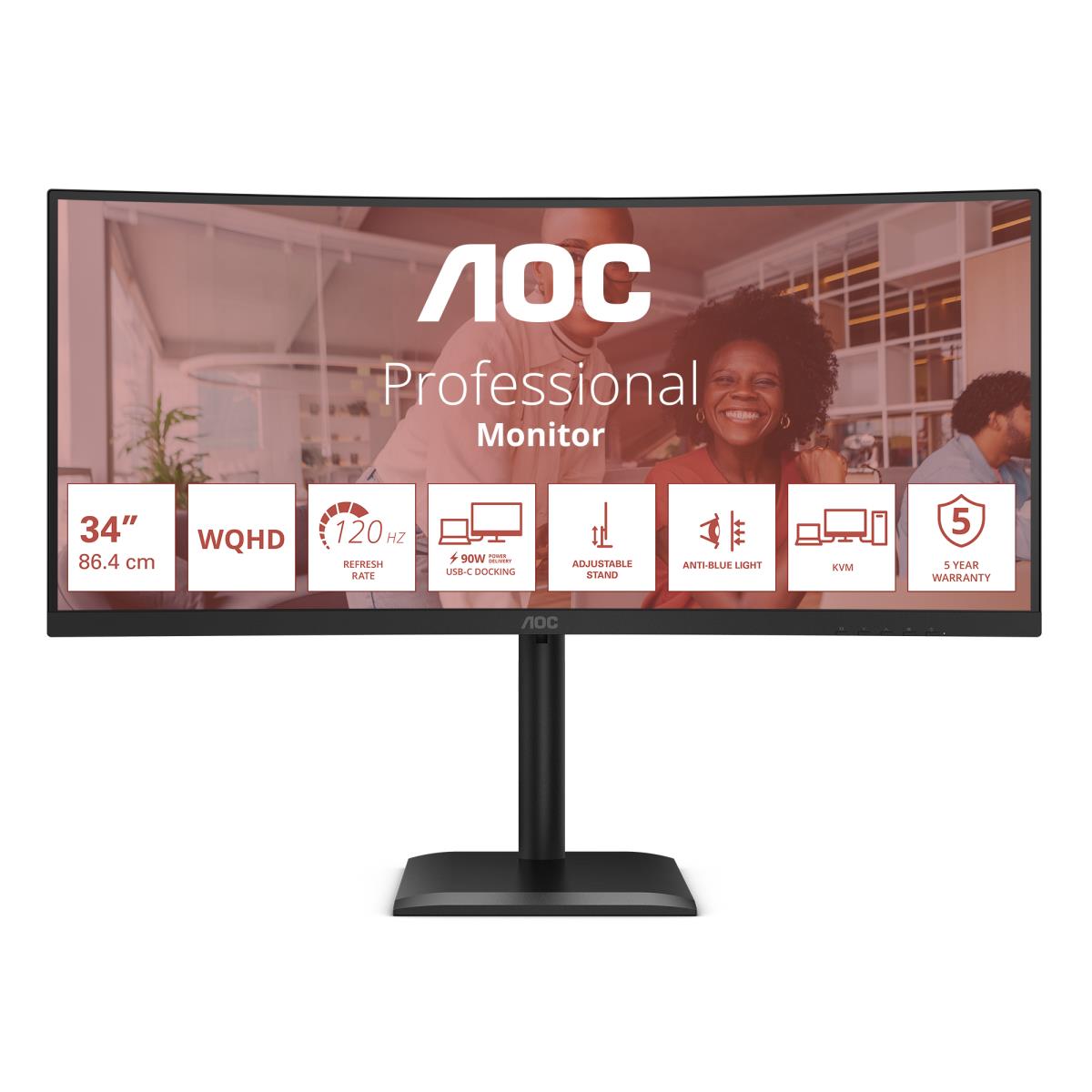 AOC Desktop USB-C Monitor - CU34E4CV - 34in - 3440x1440 (UWQHD) - VA 120Hz