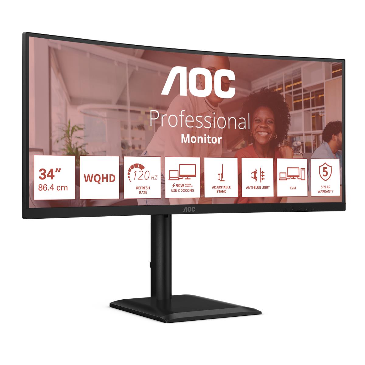 AOC Desktop USB-C Monitor - CU34E4CV - 34in - 3440x1440 (UWQHD) - VA 120Hz