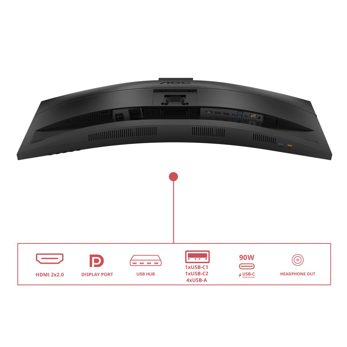 AOC Curved USB-C Monitor - CU34E4CW - 34in - 3440x1440 (UWQHD) - VA 120Hz Win Hello Webcam