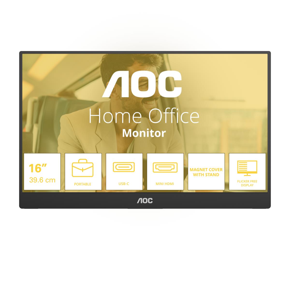 AOC Portable USB-C Monitor - 16T20E2 - 15.6in - 1920x1080 (Full HD) - IPS 4ms