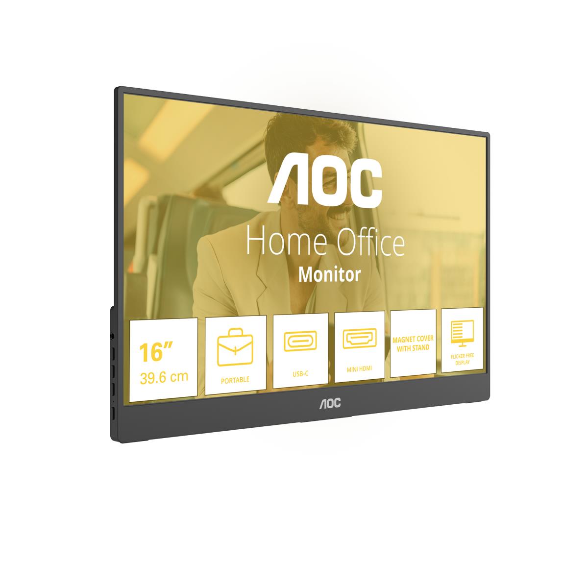 AOC Portable USB-C Monitor - 16T20E2 - 15.6in - 1920x1080 (Full HD) - IPS 4ms