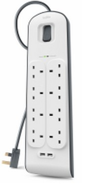 BELKIN 8 Way Surge Protection Strip - 2m With 2 X 2.4amp USB Charging (bsv804af2m)