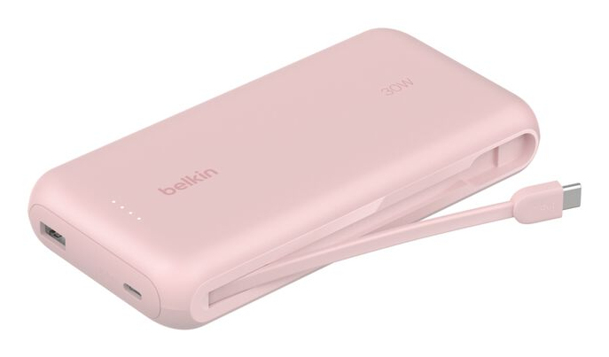 BELKIN 20k Pd30w Integrated USB-c Cable Power Bank Pink