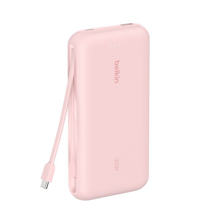 BELKIN 20k Pd30w Integrated USB-c Cable Power Bank Pink