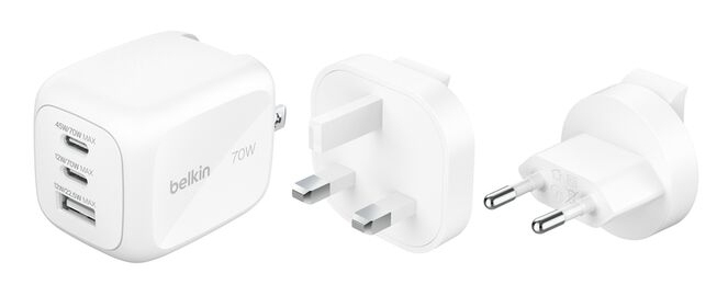 BELKIN Wall Charger - Boostcharge Pro - 2 X USB-c Gan 65w Pd 3.0 Pps - White