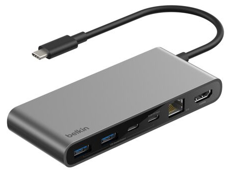 BELKIN Connect 8-in-1 USB-c Hub With Dual USB-c Gray