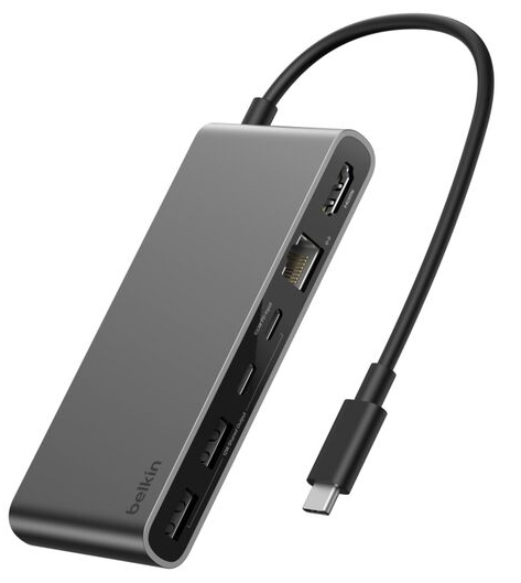 BELKIN Connect 8-in-1 USB-c Hub With Dual USB-c Gray