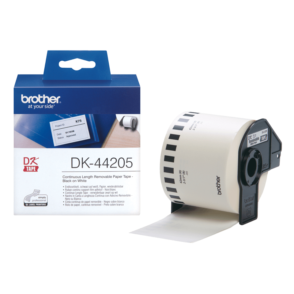 BROTHER Black-on-white Continuous Paper Label Tape With Removable Adhesive - 62mm X 30,48m Roll