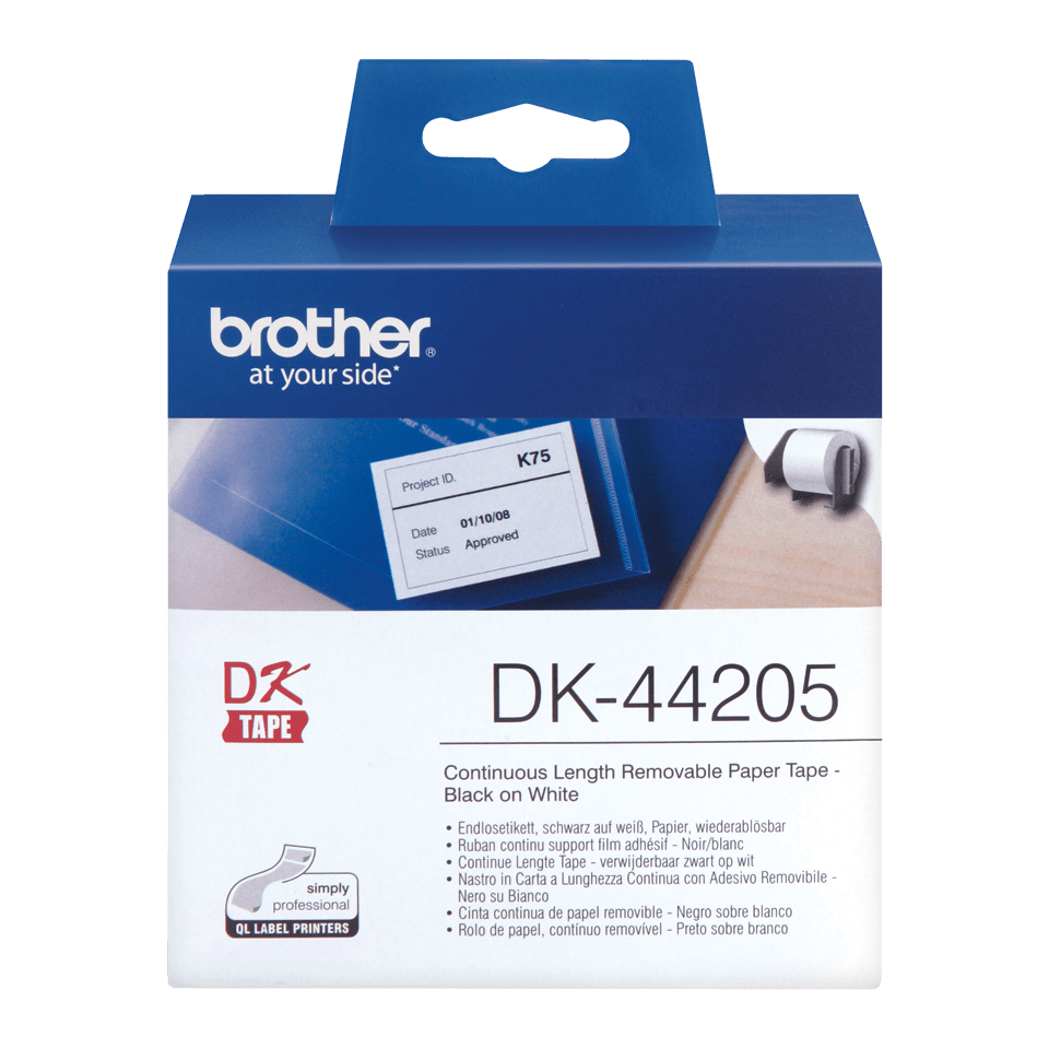 BROTHER Black-on-white Continuous Paper Label Tape With Removable Adhesive - 62mm X 30,48m Roll