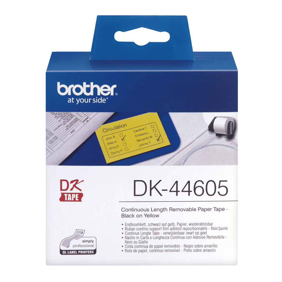 BROTHER 62mm Yellow Removable Paper Tape (dk44605)
