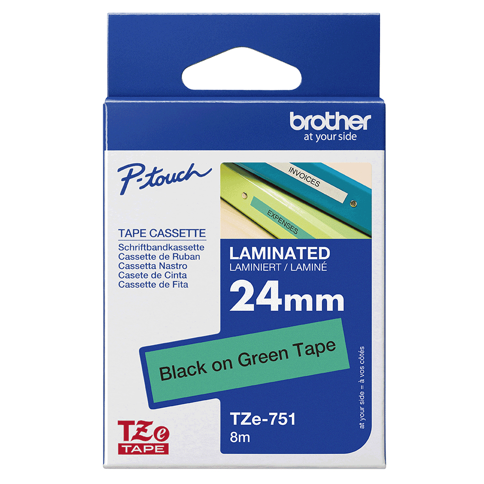 BROTHER Tape 24mm Lami Black On Green (tze-751)