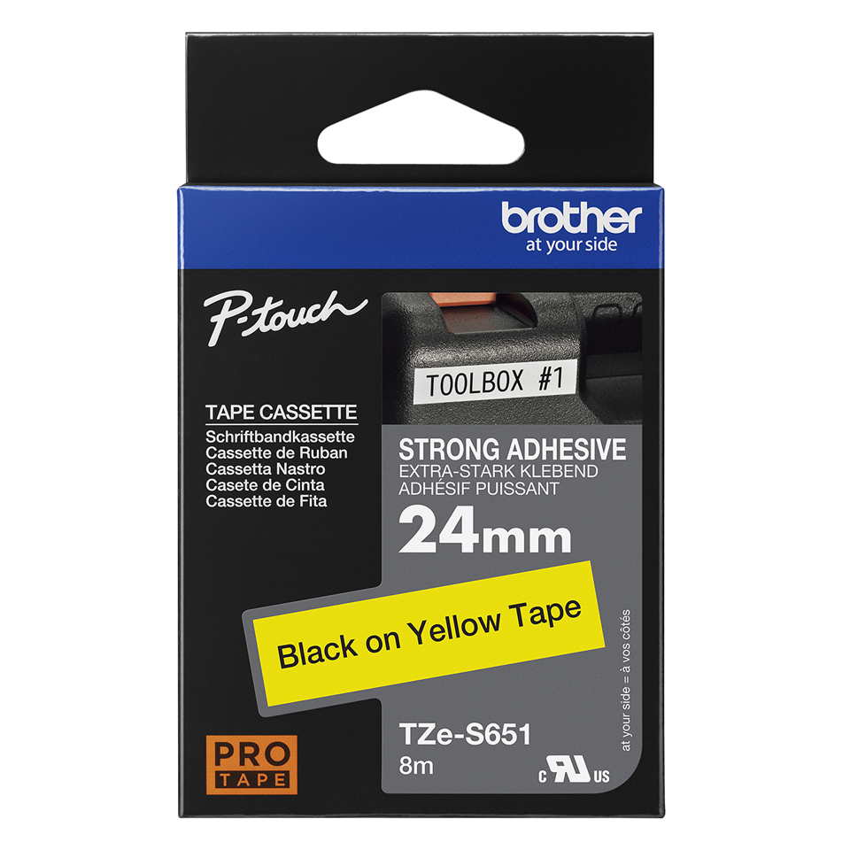 BROTHER Tape 24mm Black On Yellow Strong Adhesive (tze-s651)