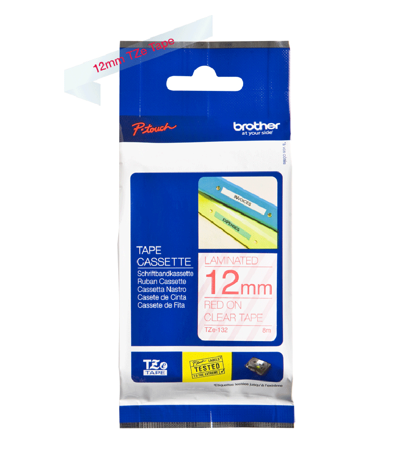BROTHER Tape 12mm Lami Red On Clear (tze-132)