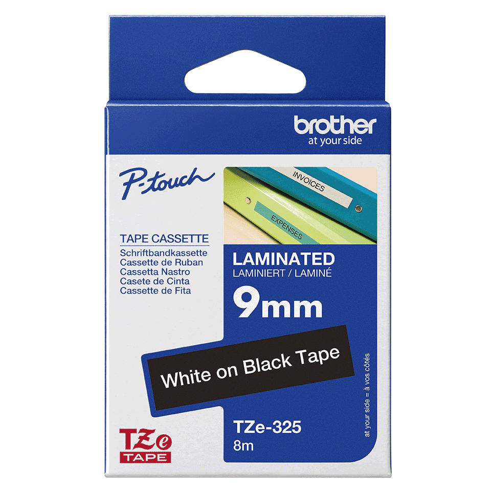 BROTHER Tape 9mm Lami White On Black (tze-325)