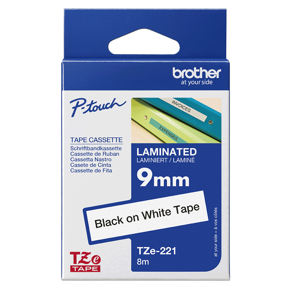 BROTHER Tape 9mm Lami Black On White (tze-221)