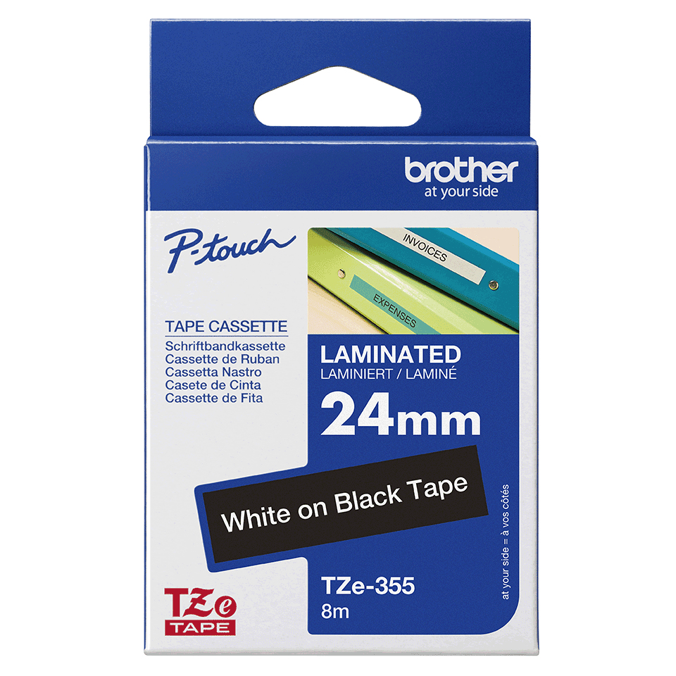 BROTHER Tape 24mm Lami White On Black (tze-355)