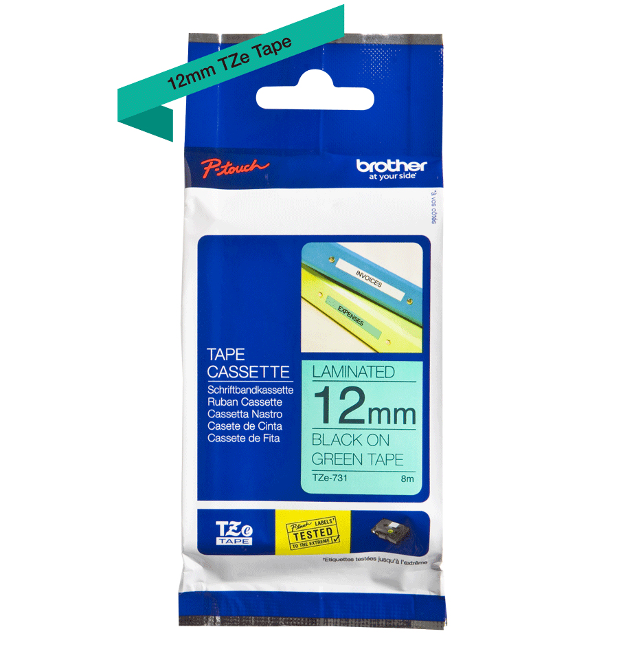 BROTHER Tape 12mm Lami Black On Green (tze-731)