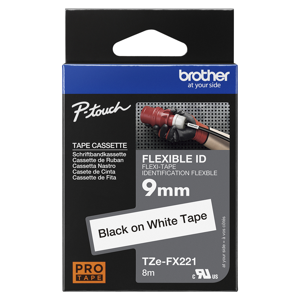 BROTHER Flexible Tape 9mm Black On White (tze-fx221)