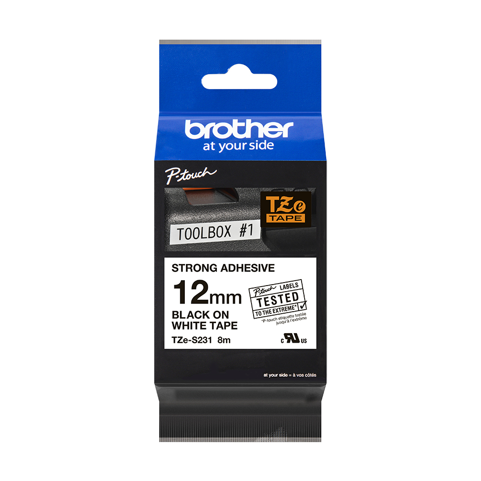 BROTHER Tape 12mm Black On White Strong Adhesive (tze-s231)