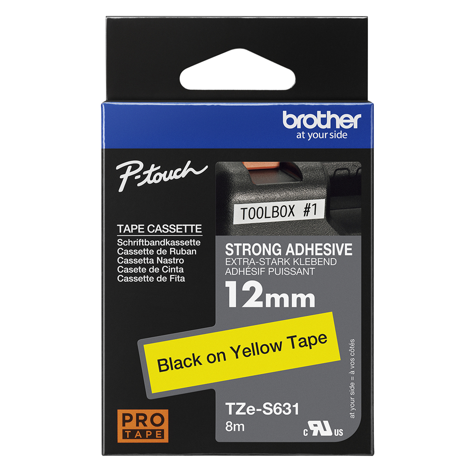 BROTHER Tape 12mm Black On Yellow Strong Adhesive (tze-s631)