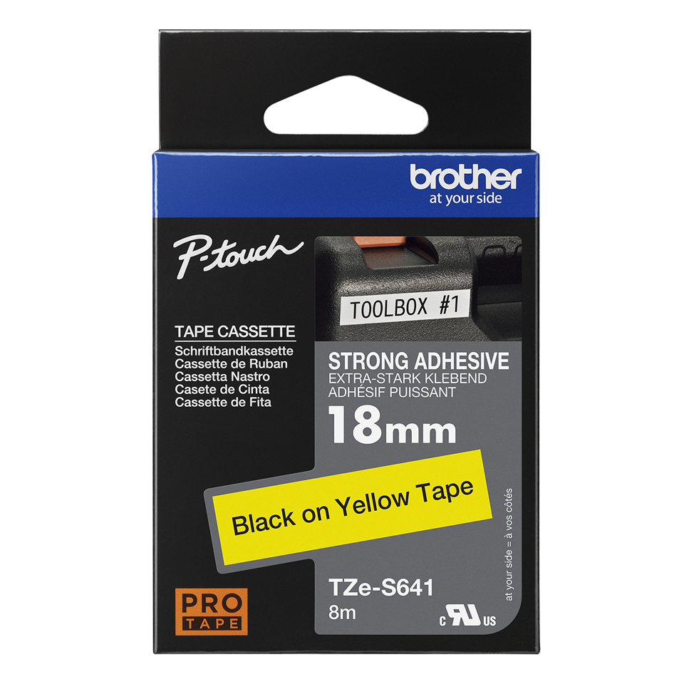 BROTHER Tape 18mm Black On Yellow Strong Adhesive (tze-s641)