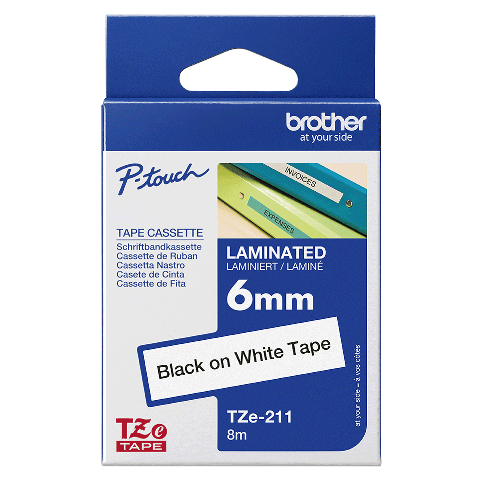 BROTHER Tape 6mm Lami Black On White (tze-211)