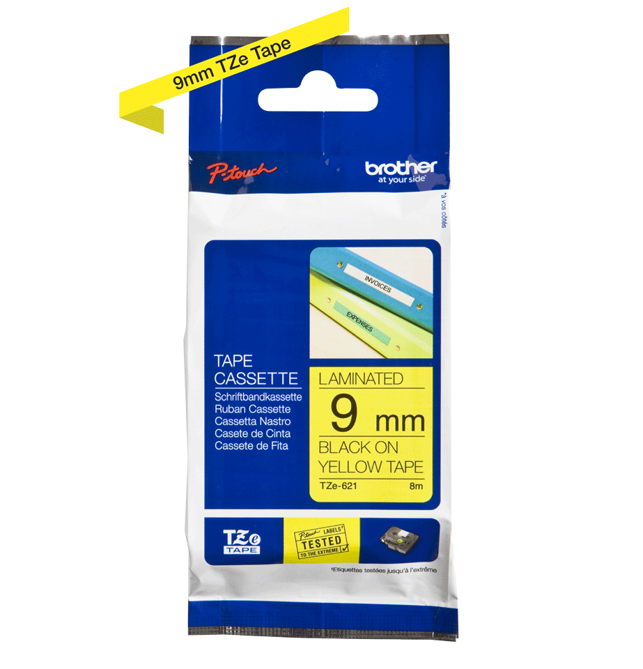 BROTHER Tape 9mm Lami Black On Yellow (tze-621)