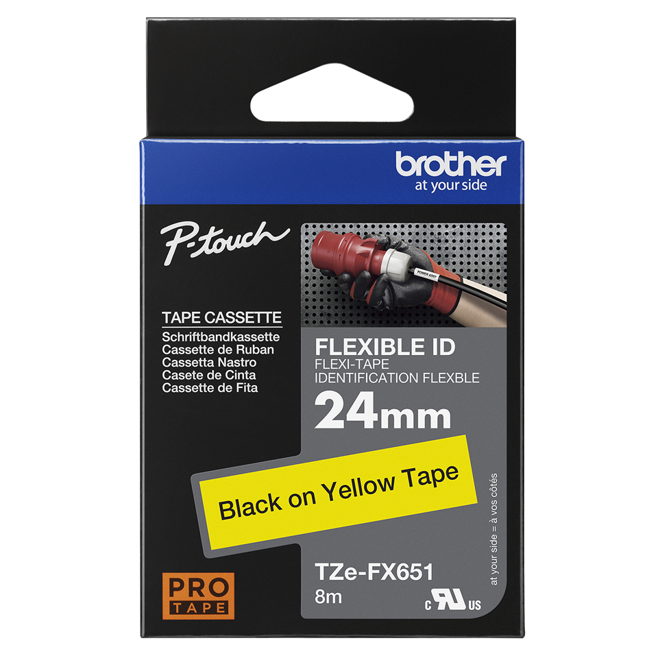 BROTHER Flexible Tape 24mm Black On Yellow (tze-fx651)