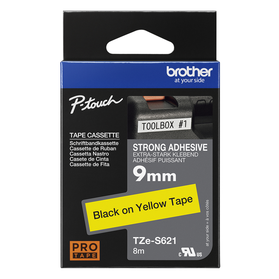BROTHER Tape 9mm Black On Yellow Strong Adhesive (tze-s621)