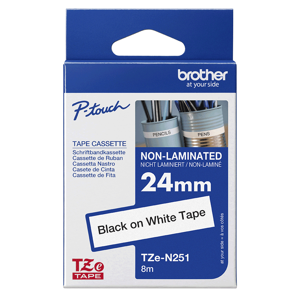 BROTHER Tape 24mm Non Lami Black On White (tze-n251)