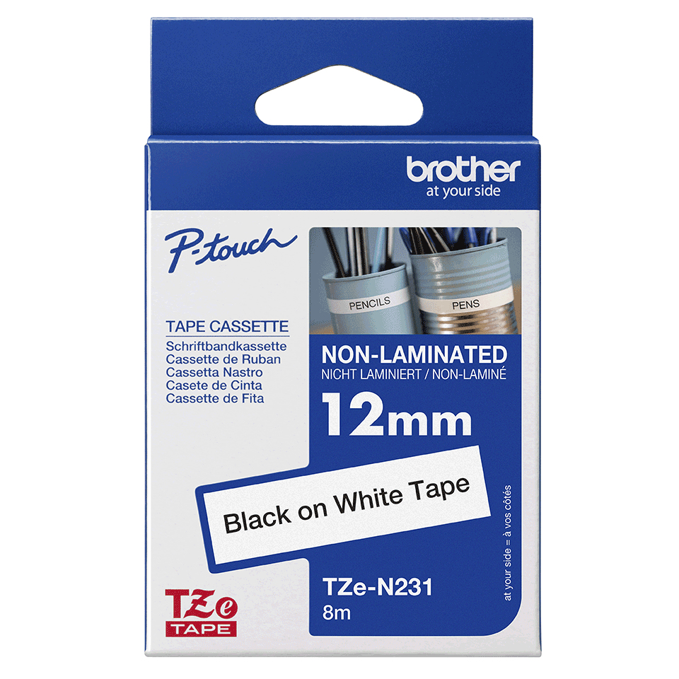 BROTHER Tape 12mm Non Lami Black On White (tze-n231)