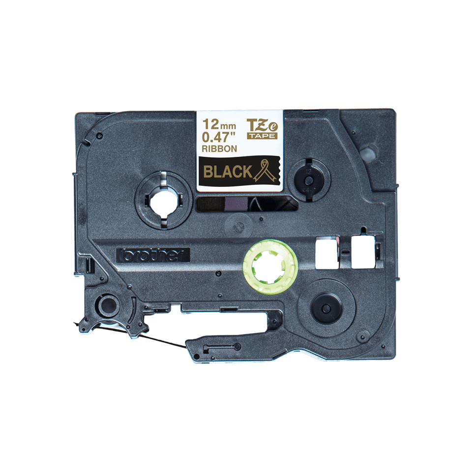 BROTHER Tape Tzer334 12mm Gold On Black Satin Ribbon