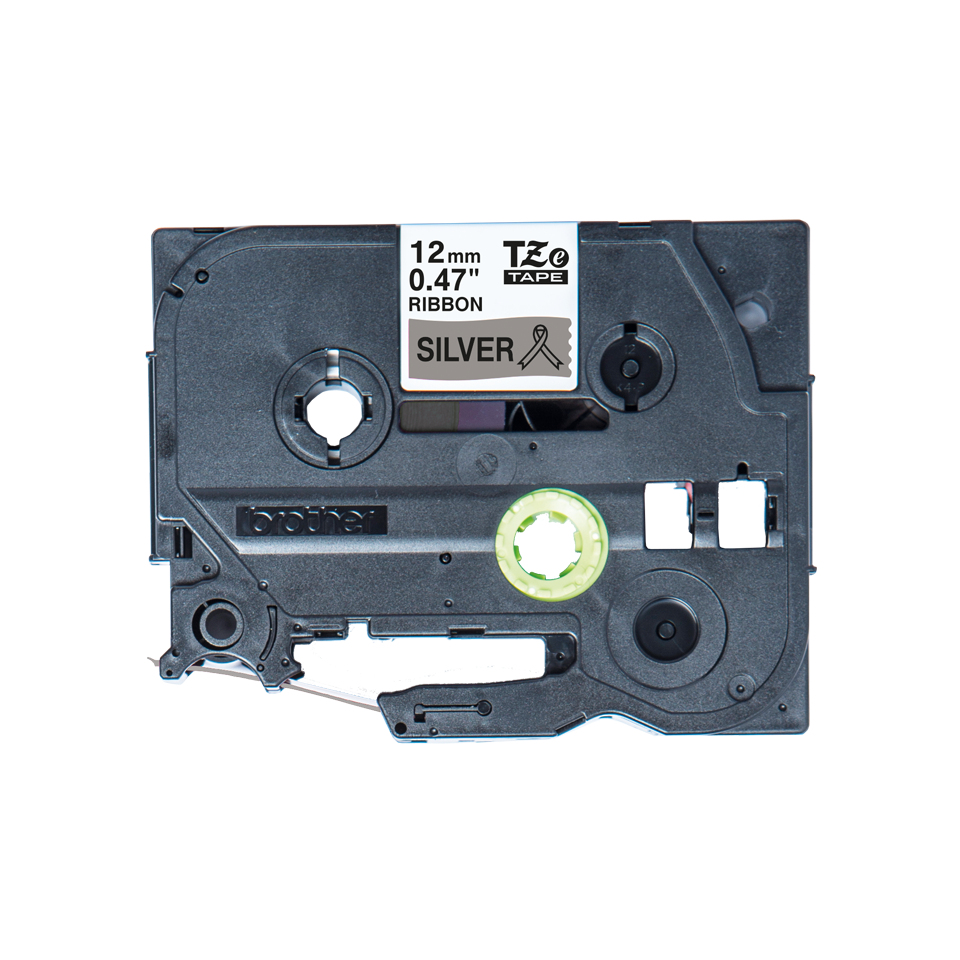 BROTHER Tape Tzer931 12mm Black On Silver Satin Ribbon