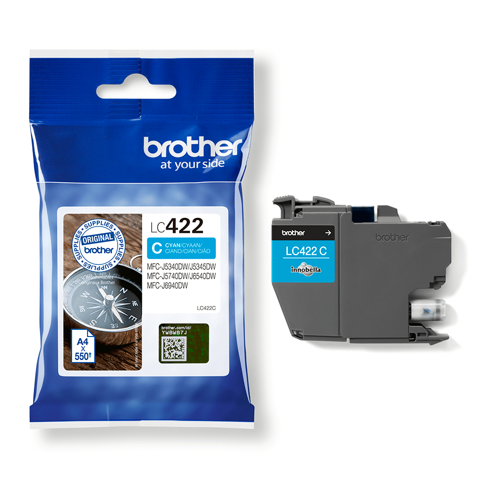 BROTHER Ink Cartridge - Lc422c - 550 Pages - Cyan - Single Blister Pack