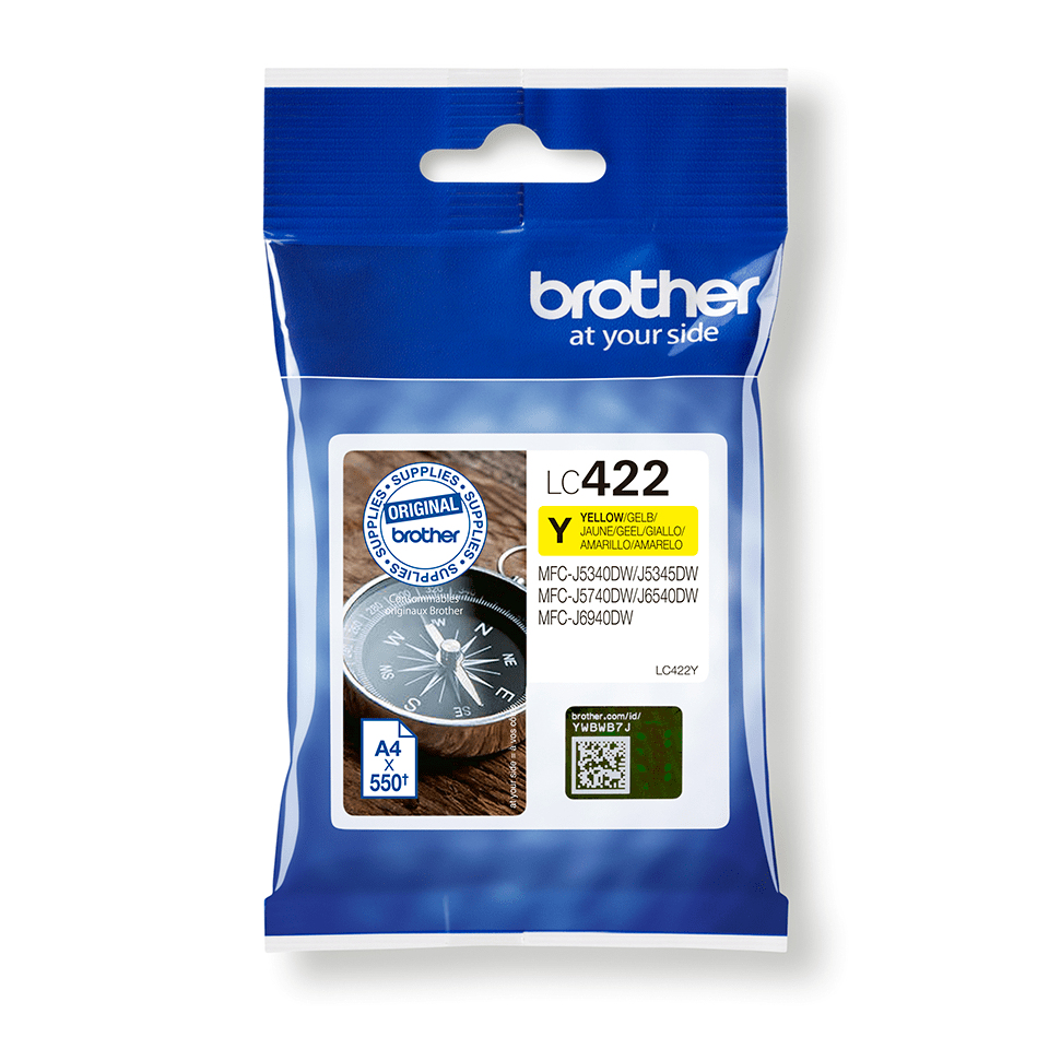 BROTHER Ink Cartridge - Lc422y - 550 Pages - Yellow - Single Blister Pack