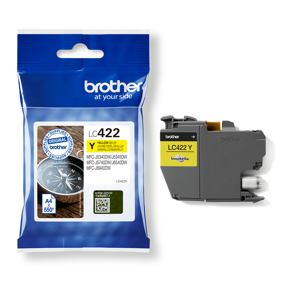 BROTHER Ink Cartridge - Lc422y - 550 Pages - Yellow - Single Blister Pack