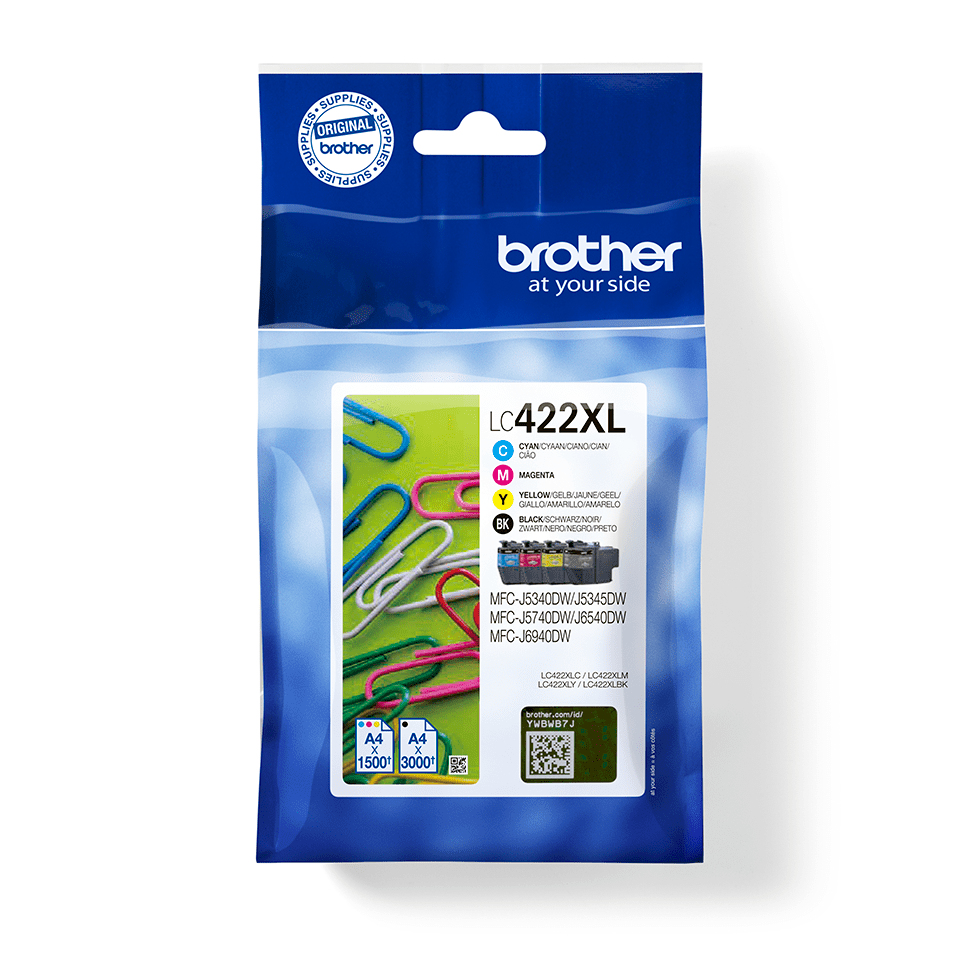BROTHER Ink Cartridge - Lc422xlval - 1500 Pages - Black Cyan Magenta Yellow - Multi Pack