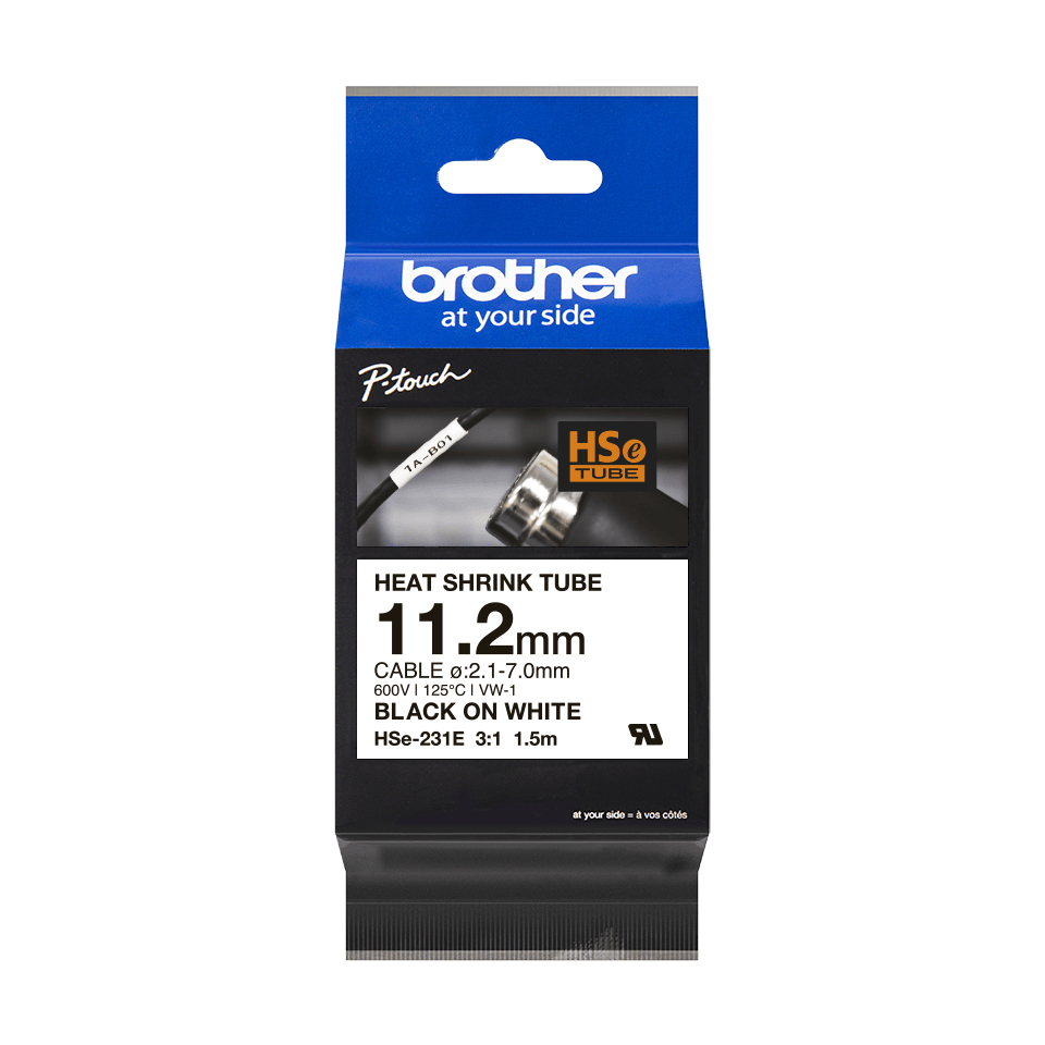 BROTHER Heat Shrink Tube Tape Cassette - Hse-231e - Black On White - 11.2mm Wide
