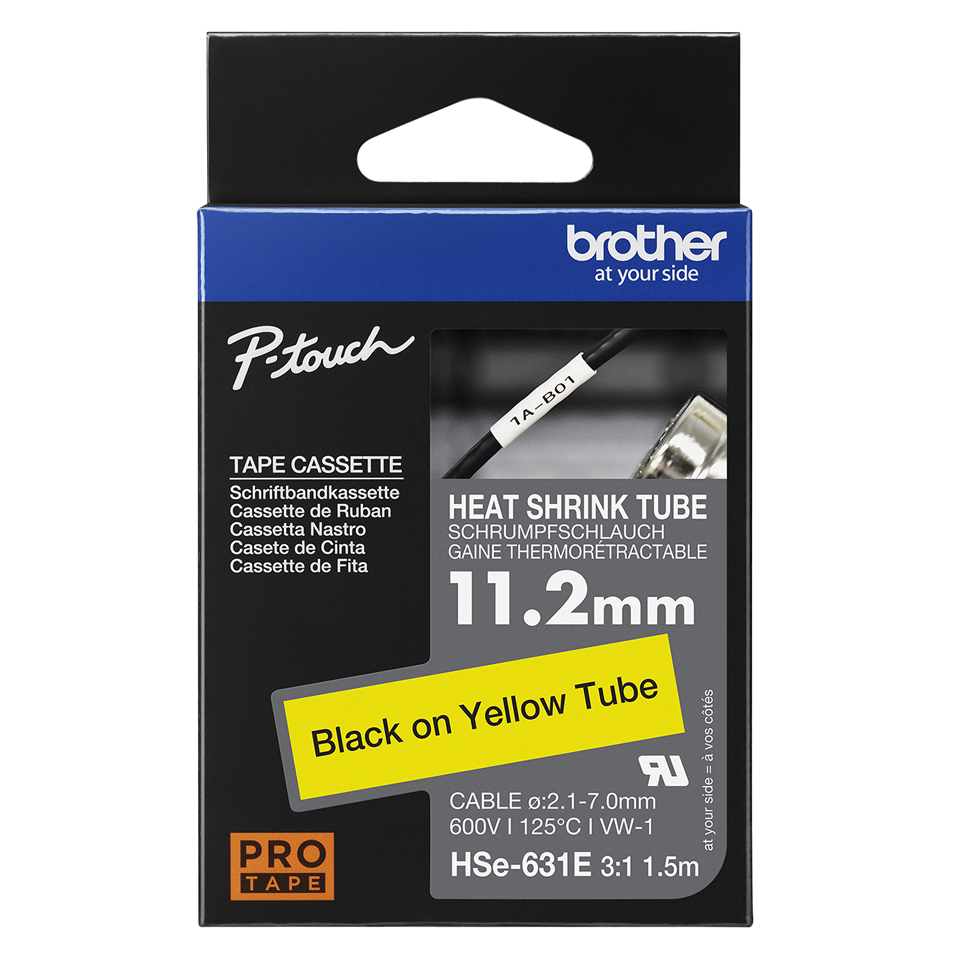 BROTHER Heat Shrink Tube Tape Cassette - Hse-631e - Black On Yellow - 11.2mm Wide