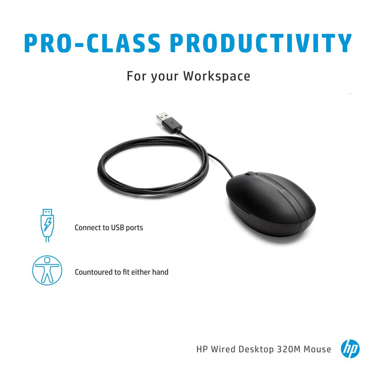 HP Wired Scroll Mouse - 320M - USB - Optical