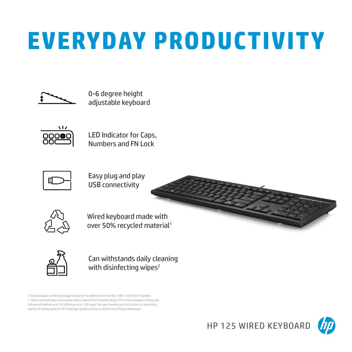 HP Wired Keyboard 125 - Azerty French
