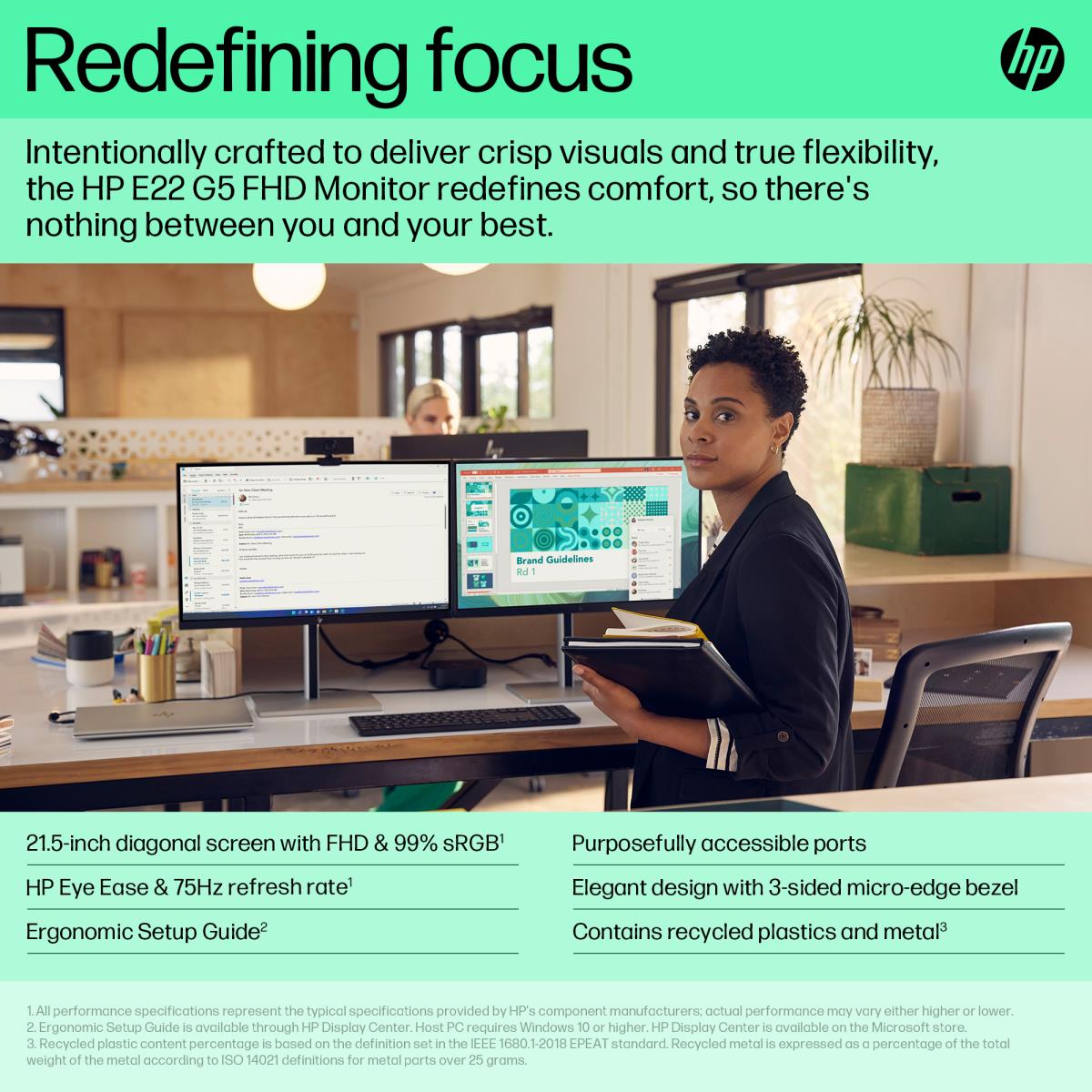 HP Desktop Monitor - E22 G5 - 22in - 1920x1080 (FHD) - IPS