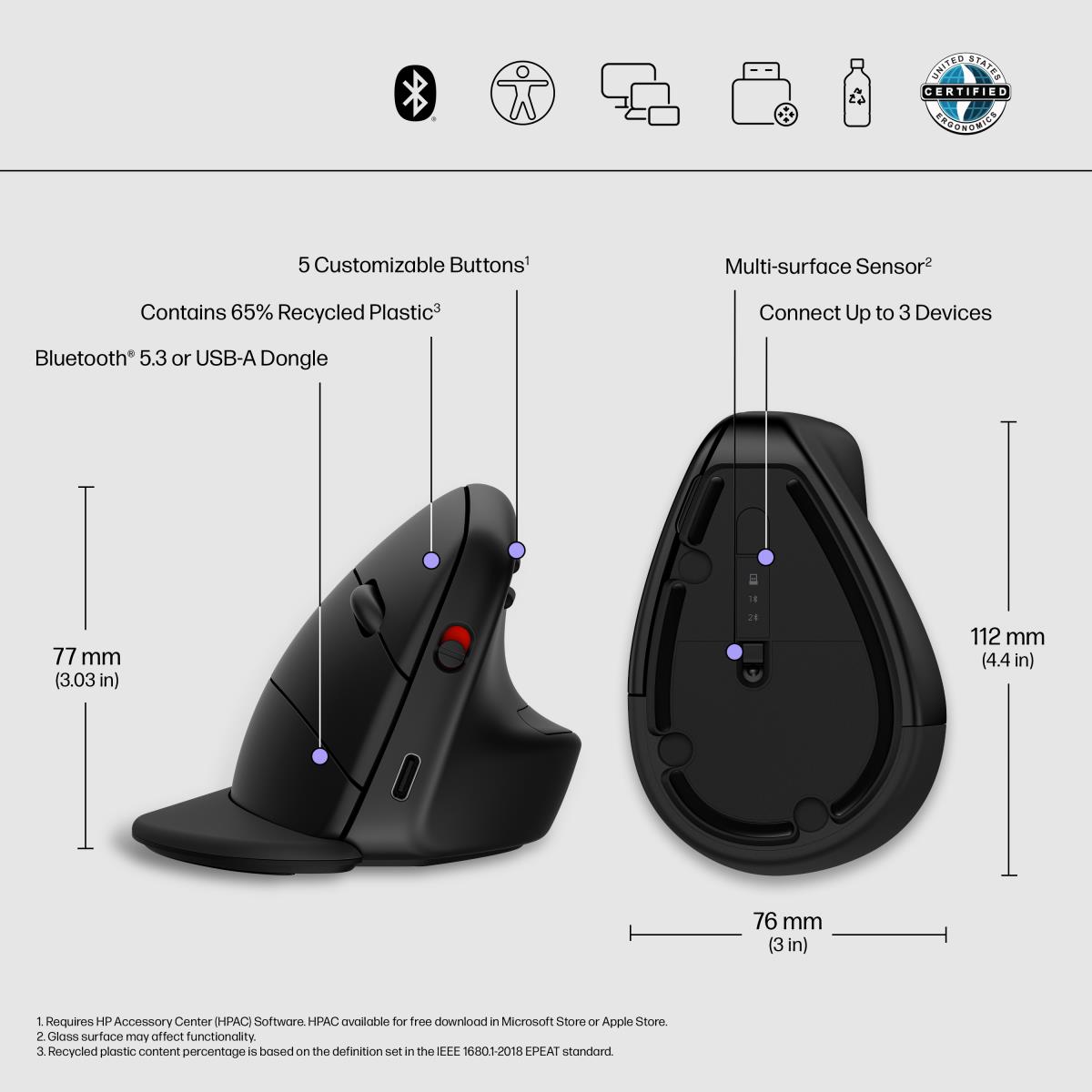 HP Wireless Ergonomic Vertical Mouse - 925 - Black